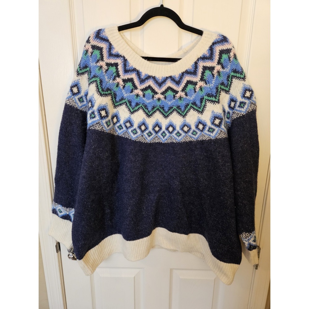 Old Navy Heavyweight Navy Blue Fair Island Pattern LS Pullover Sweater, Plus 4X